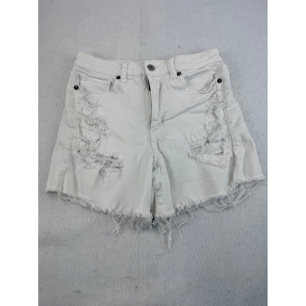 American Eagle Womens White Distressed Denim High Rise Frayed Hem Shorts Size 6
